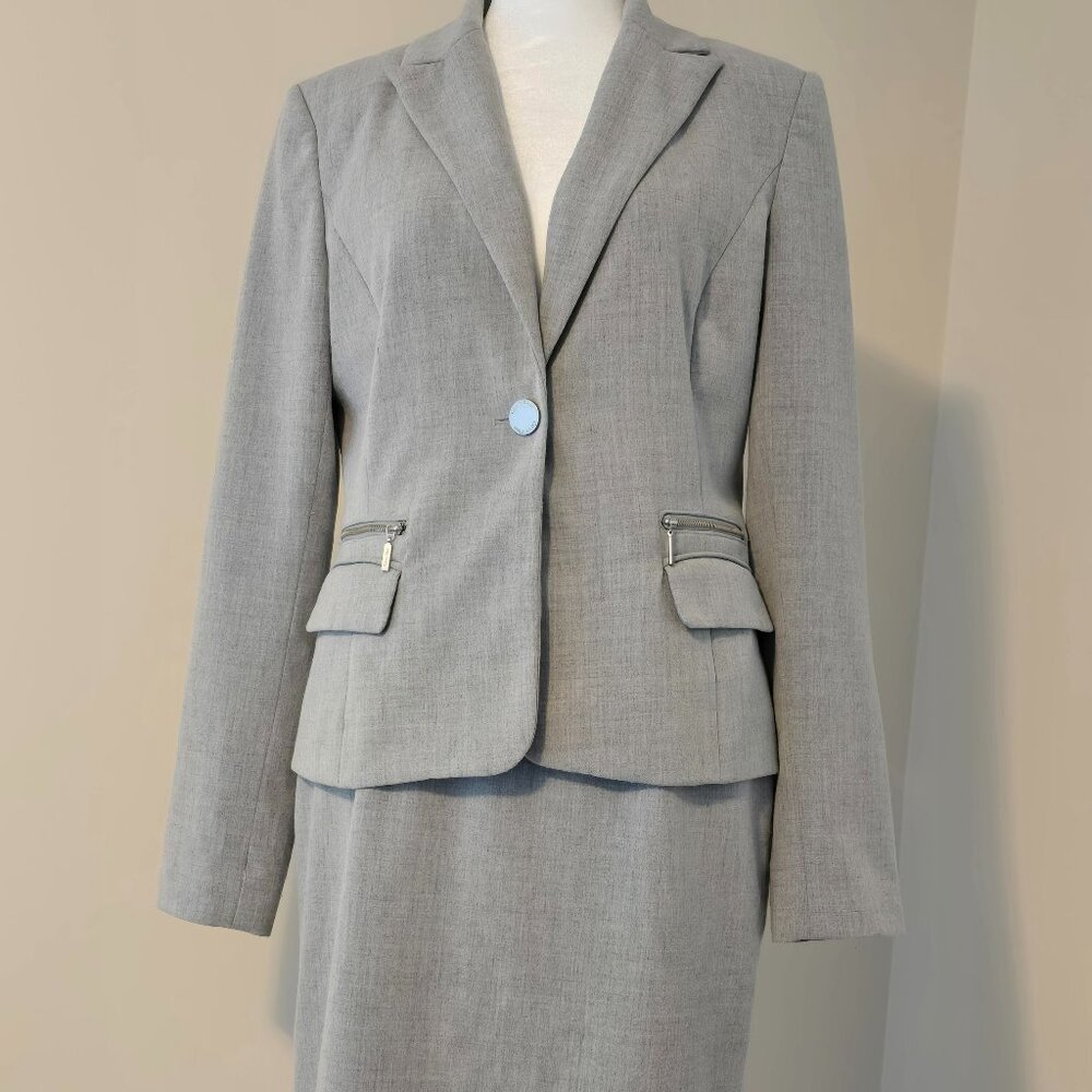 Calvin Klein Woman's Light Gray Blazer And Pencil Skirt
